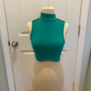 COPY - **Charlotte Russe** Turquoise Studded Turtleneck Crop Top